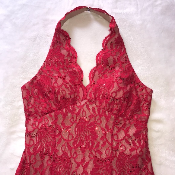 chinese dress ladies Sheer Lace Fishtail Gown in Cherry Red - 14 main image 1